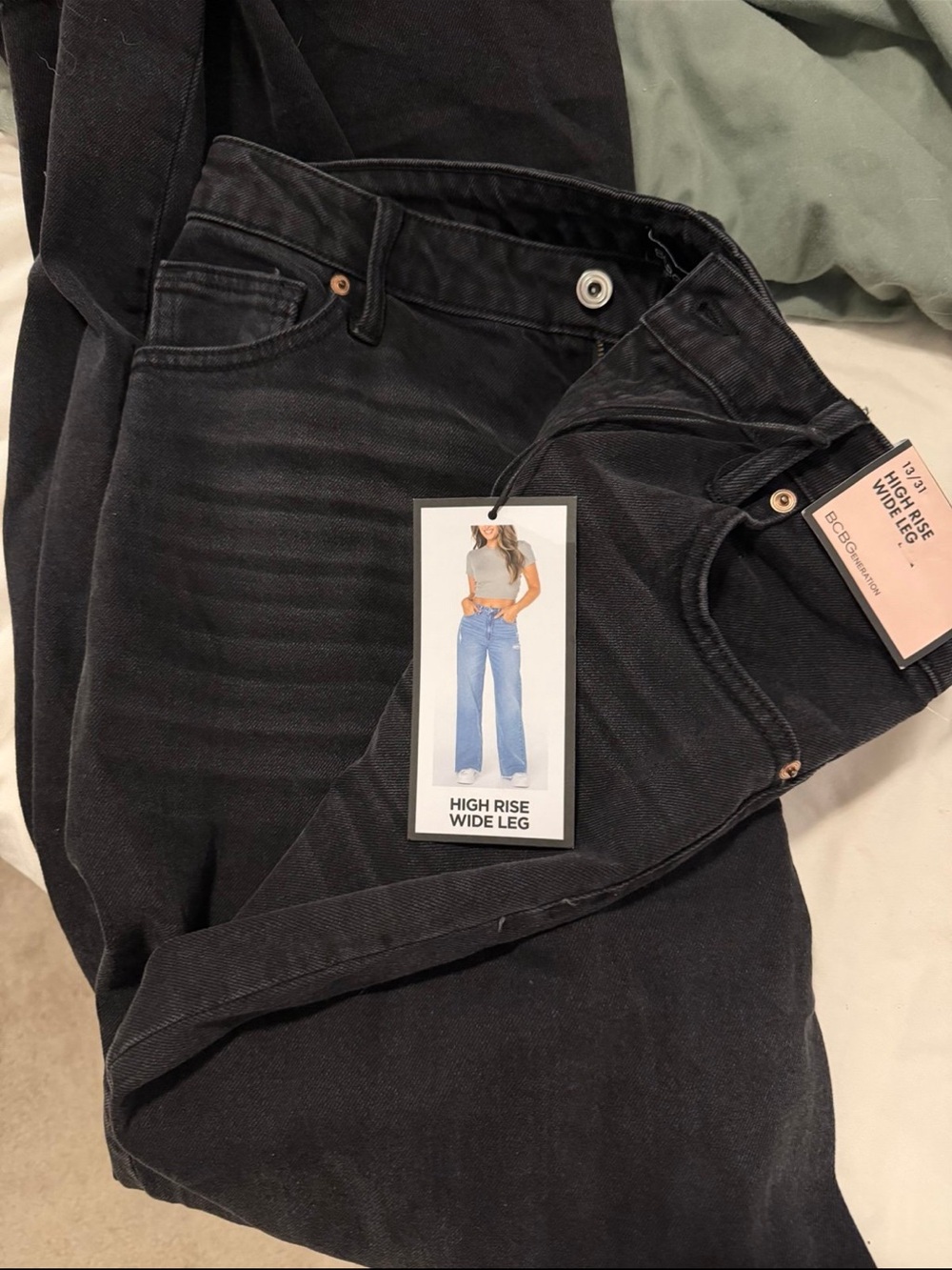 BCBGeneration High-Rise Wide Leg Jeans — Black